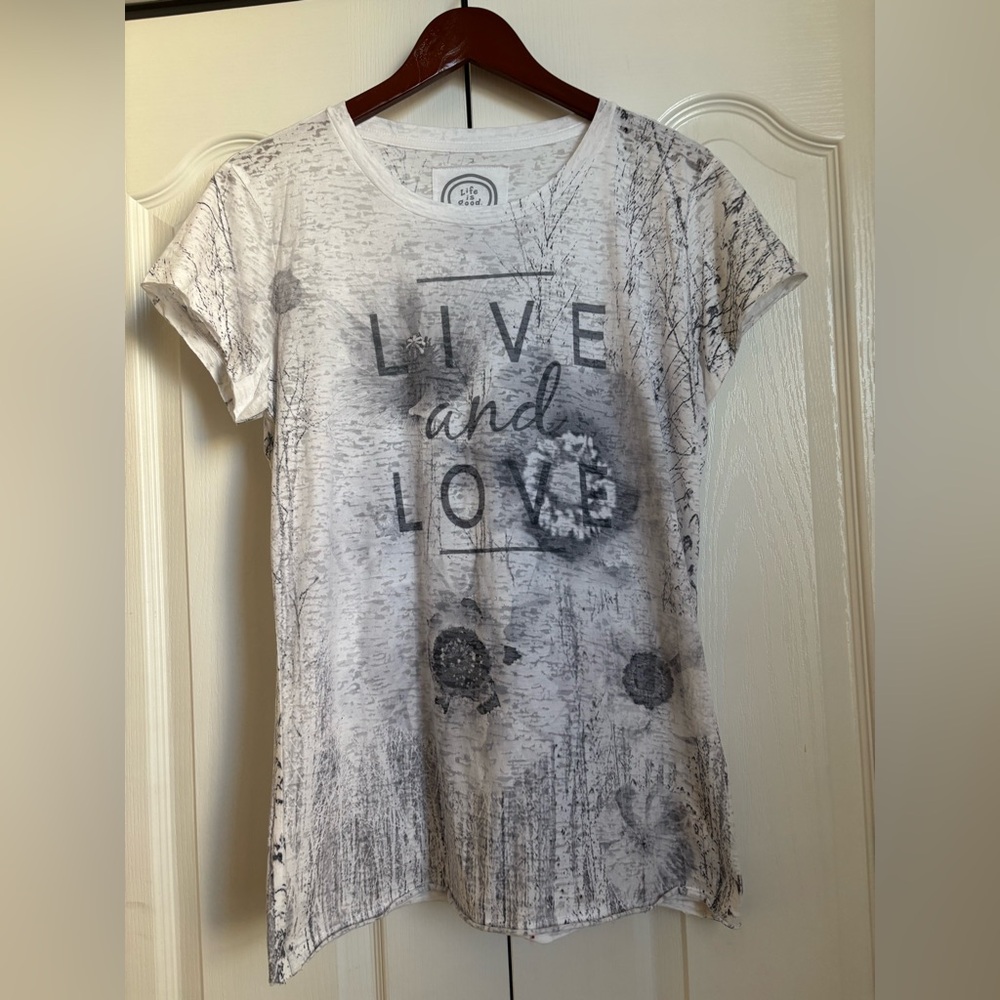Life Is Good Women's Tee - White & Gray Print